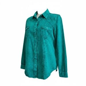Red Ranch Western Shirt Womens L Long Sleeve Button Up Emerald Green Cotton‎